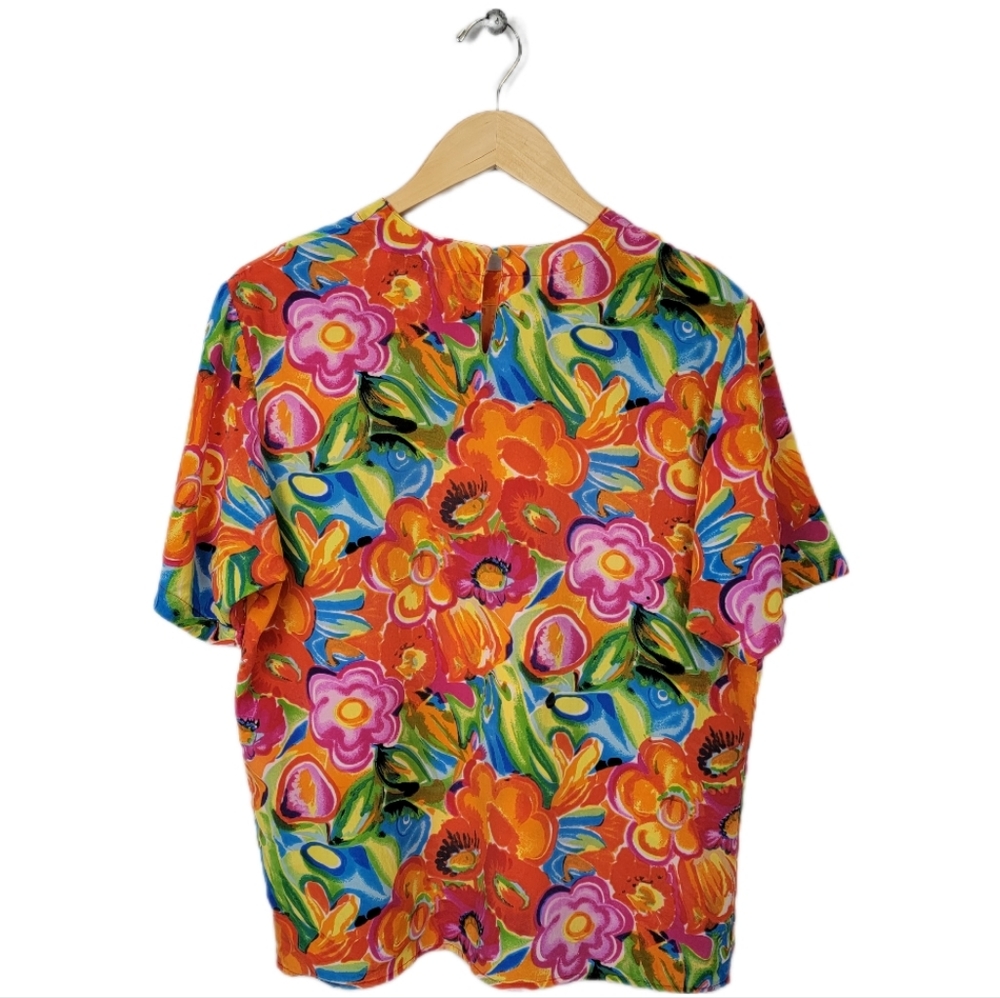 Oscar de la Renta Expressions Floral Silk Top - Picture 5 of 8